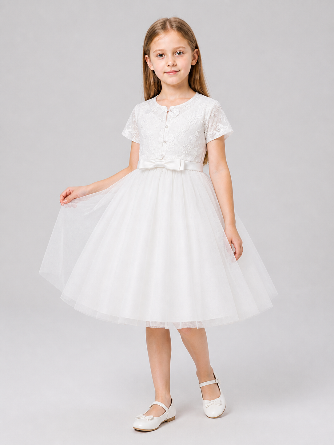Princess Dress with Lace Embroidery for Flower Girls Costume Dresses detail 2