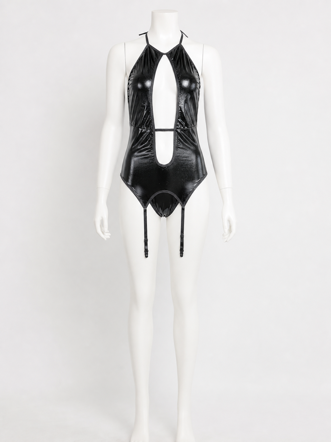 Black Erotic Cutout Bodysuit with Straps