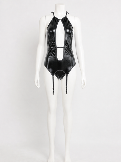 Black Erotic Cutout Bodysuit with Straps