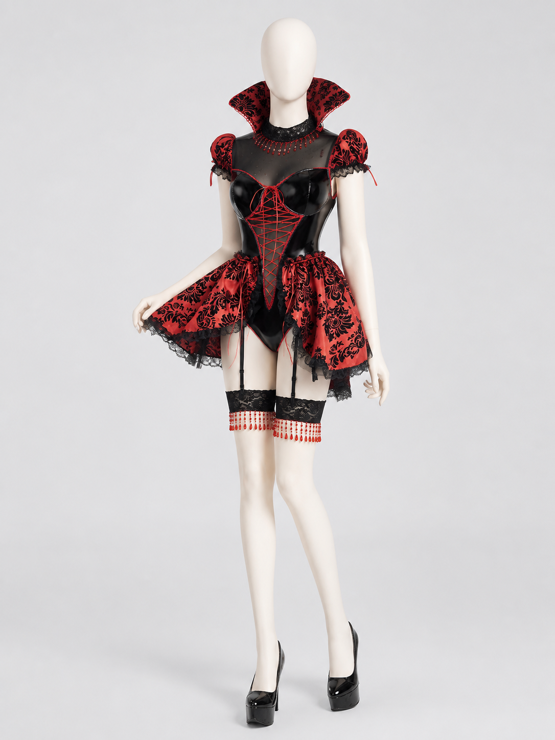 Gothic Red and Black Vampire Costume, Sizes M-XL Costumes detail