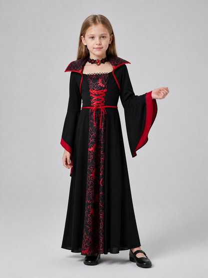 Black Halloween Vampire Dress with Wide Sleeves