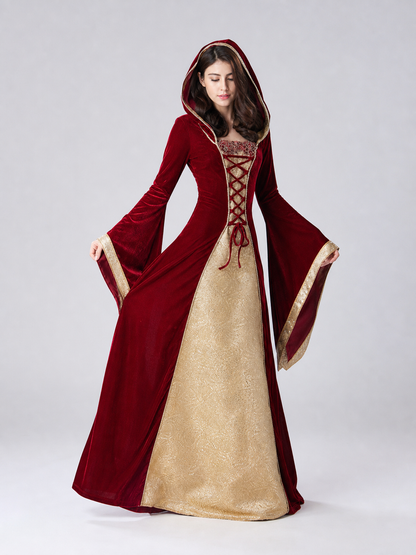 Red Carnival Dress with Hood and Lacing