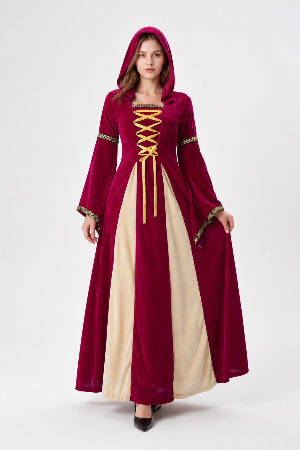 Medieval Hooded Dress with Gold Trim Costume Dresses detail 2