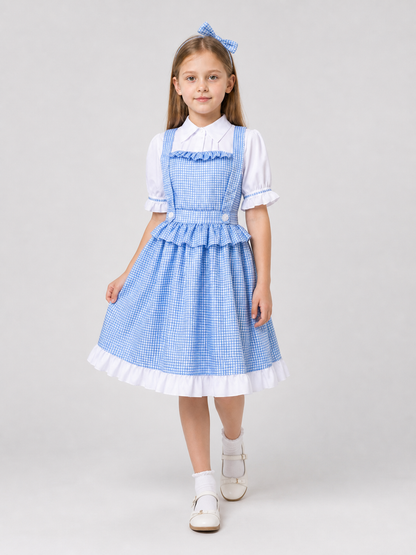 Dorothy Cosplay Dress in Blue-and-White Check with Bow Costume Dresses detail 2