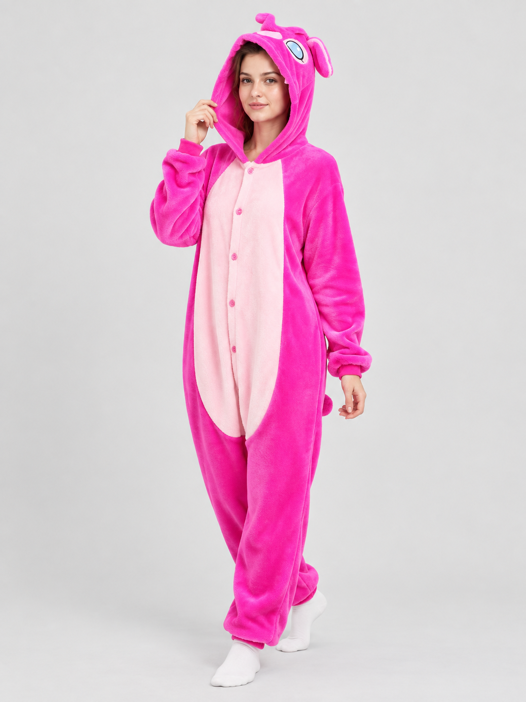 Plush elephant hooded kigurumi pajama, hot pink