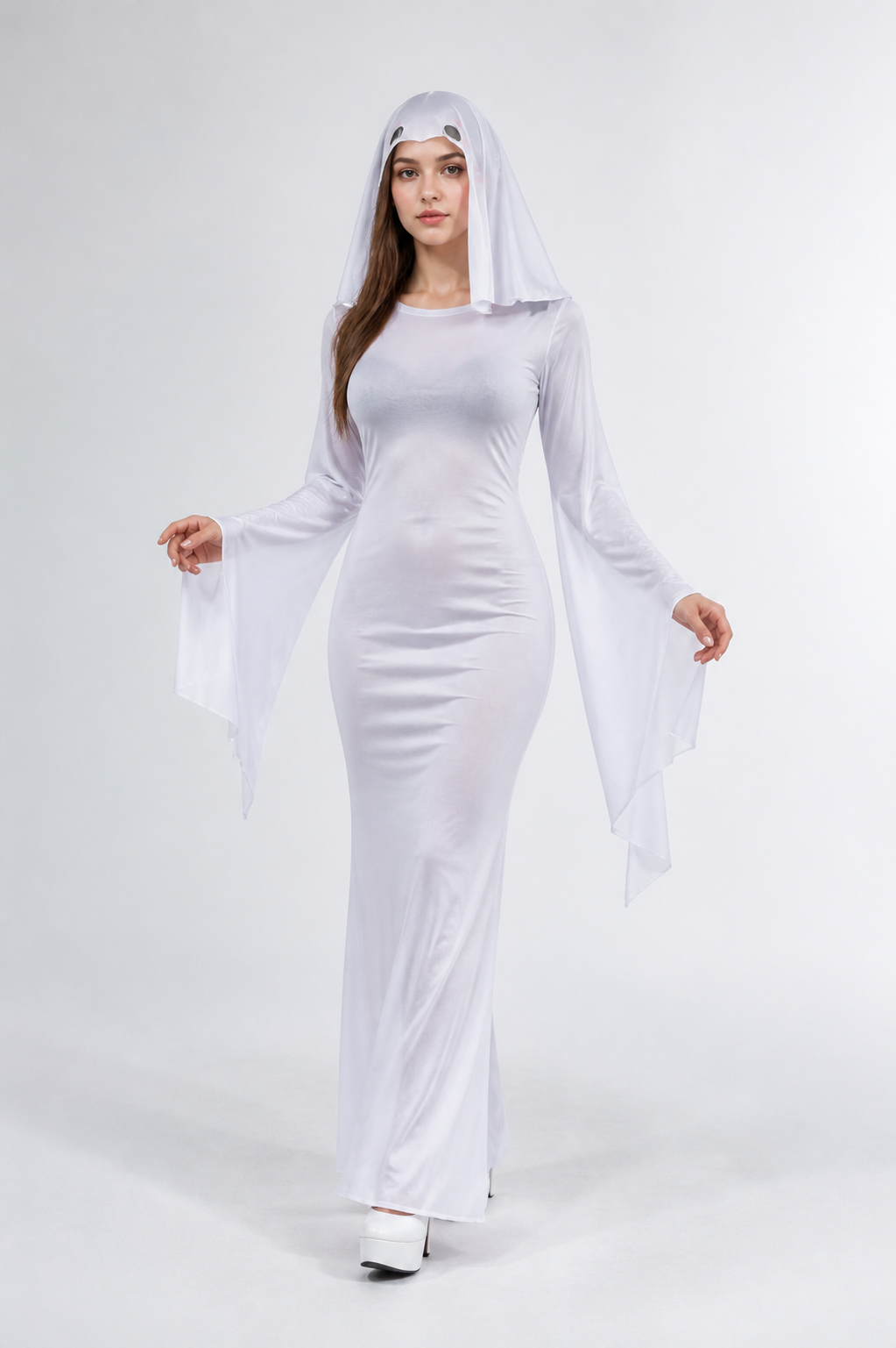 White Hooded Jumpsuit with Ghost Face Print product detail 2
