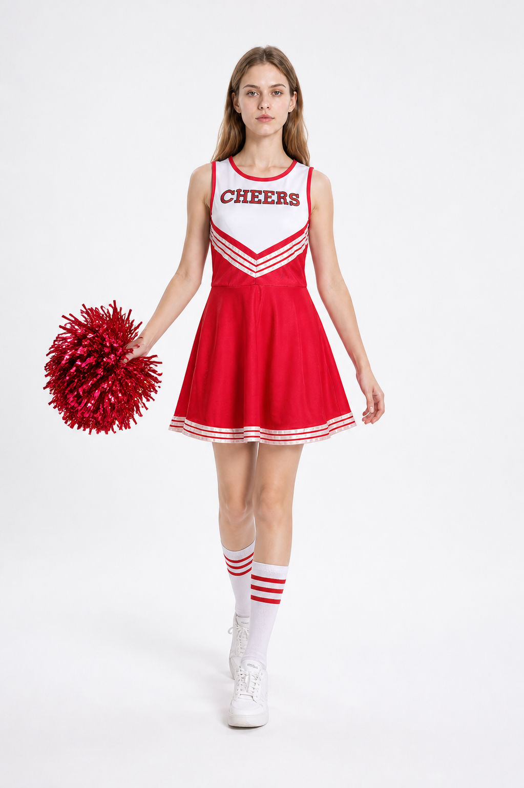 Red Striped Sleeveless Cheerleading Dress Costume Dresses detail