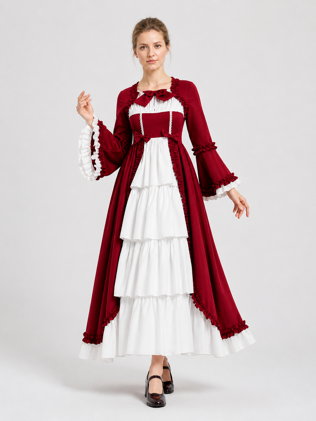 Vintage Medieval Dress with Ruffles and Bows Costume Dresses detail 2