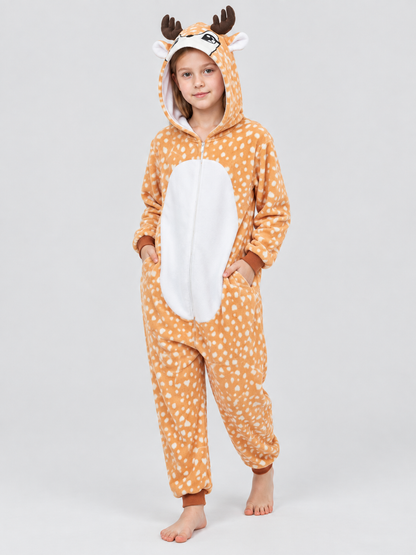 Flannel Pajama Jumpsuit with Hood and Horns
