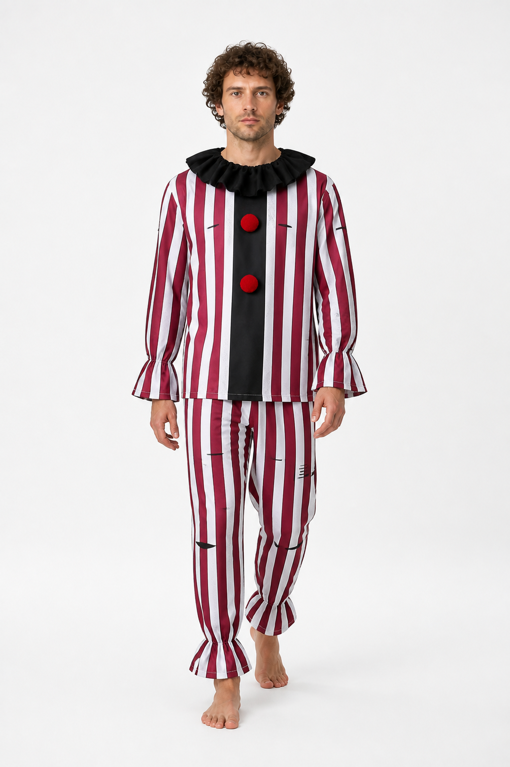 Red-and-White Striped Clown Costume, 2-Piece