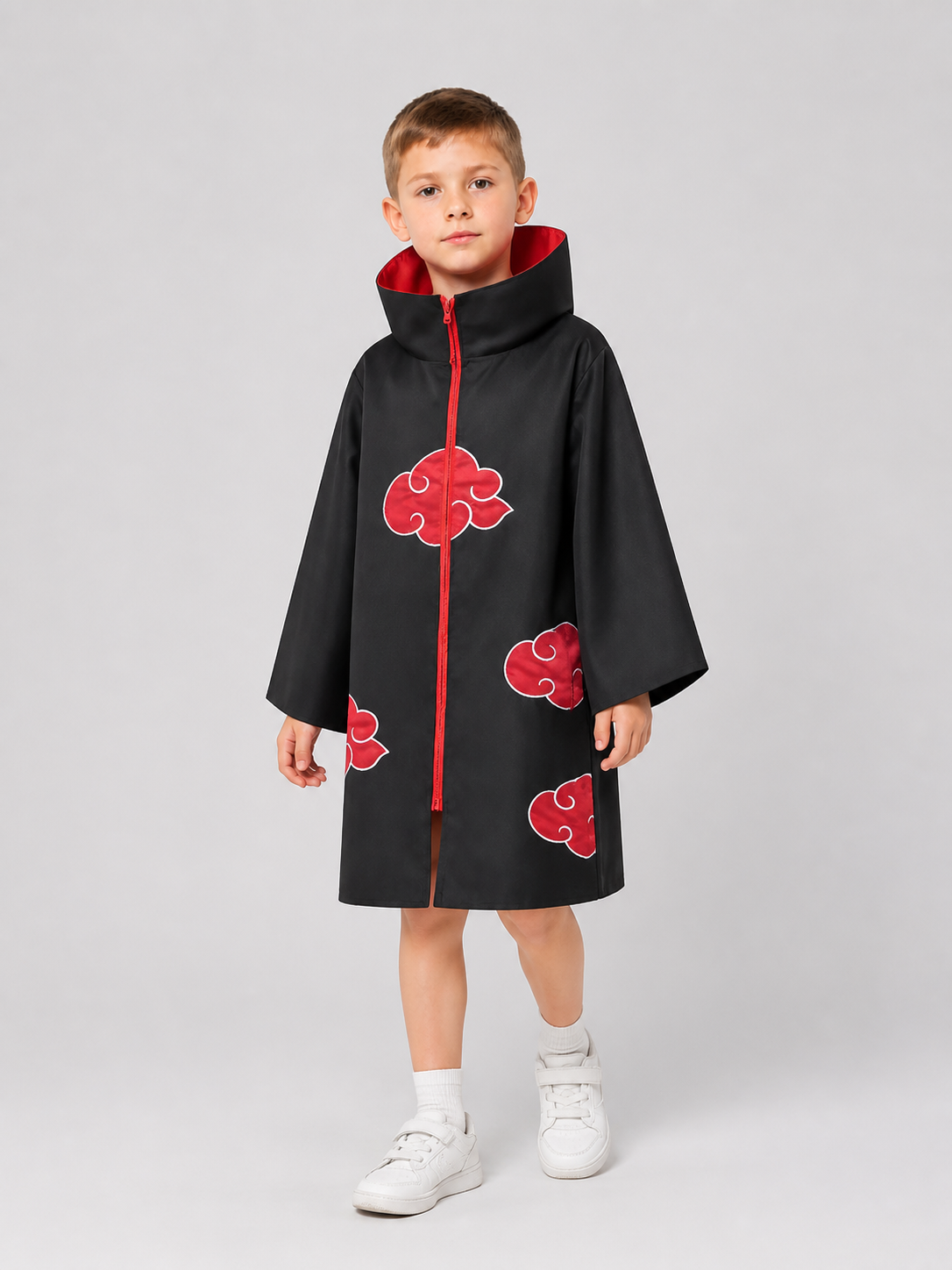 Naruto Akatsuki Cloak for Cosplay, Black with Red Pattern