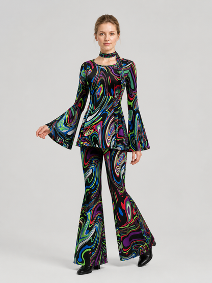 Disco Costume with Psychedelic Print, Flared Pants Costumes detail 2