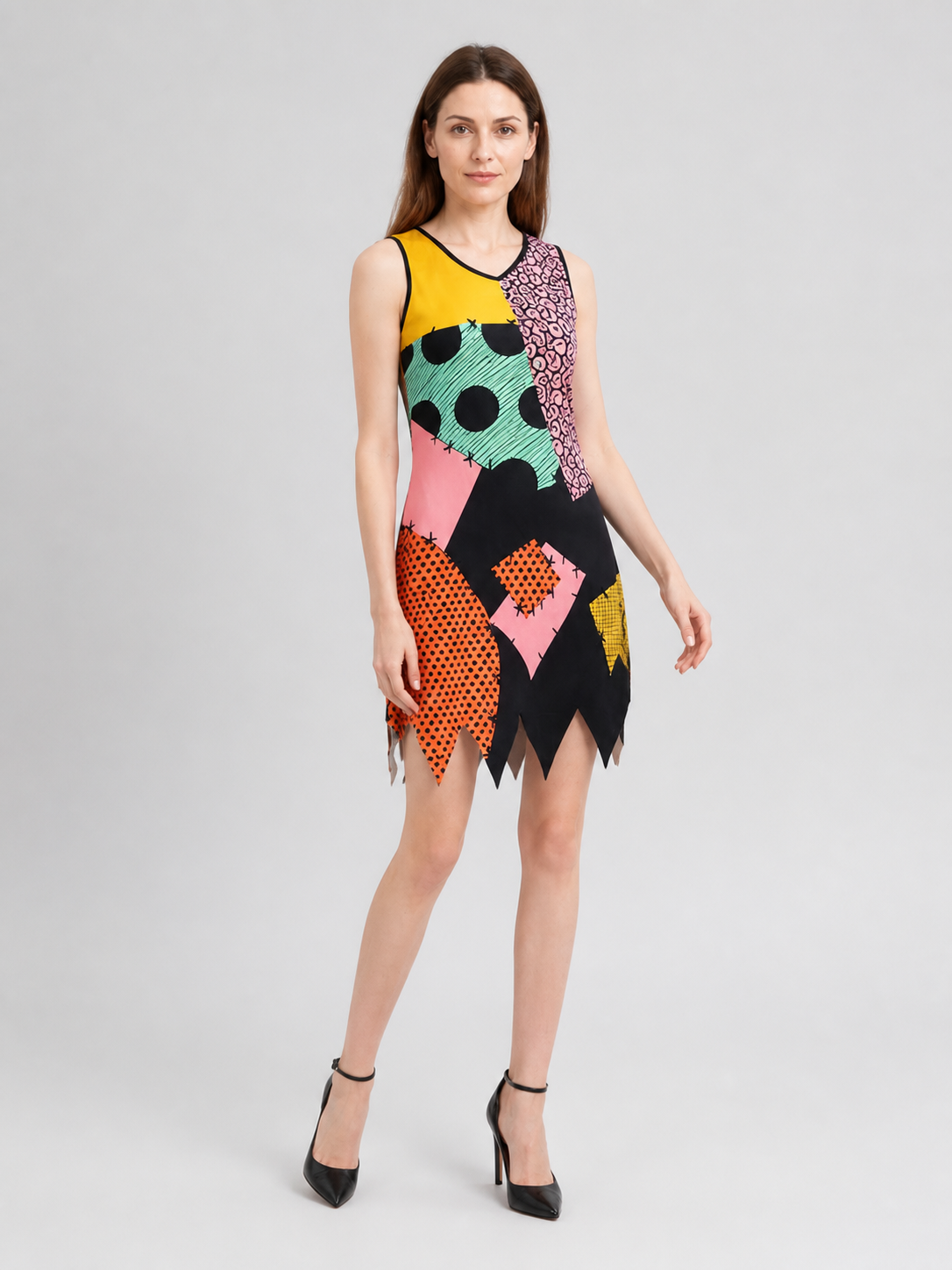 Sally Cosplay Costume Dress, Patchwork Design Costume Dresses detail 2