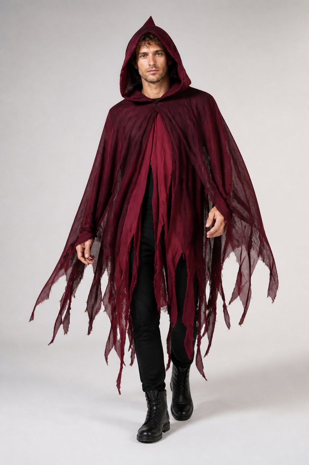 Gothic Hooded Cloak with Ragged Hem