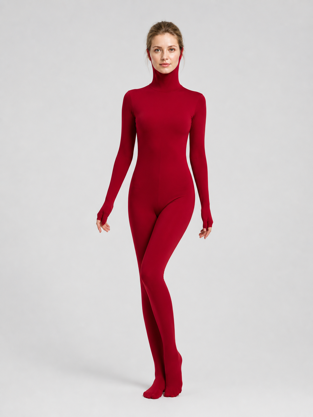 Burgundy Form-Fitting Hooded Halloween Bodysuit Costumes detail 2