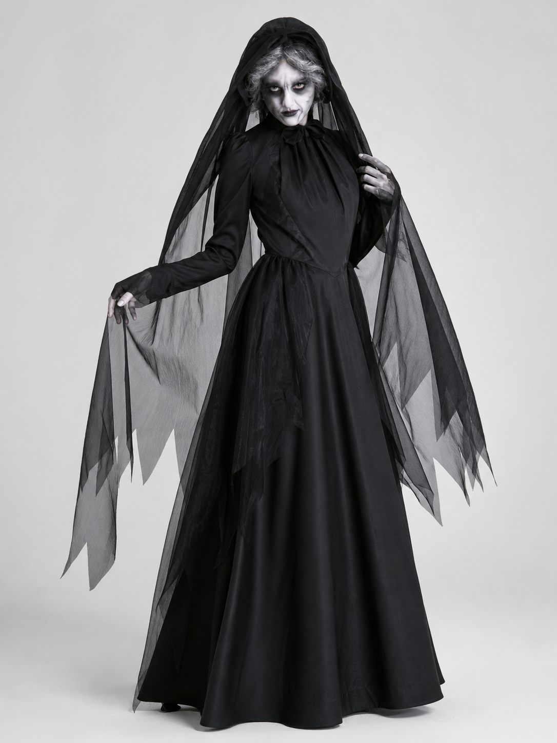 Halloween Costume: Black Dress with a Long Veil