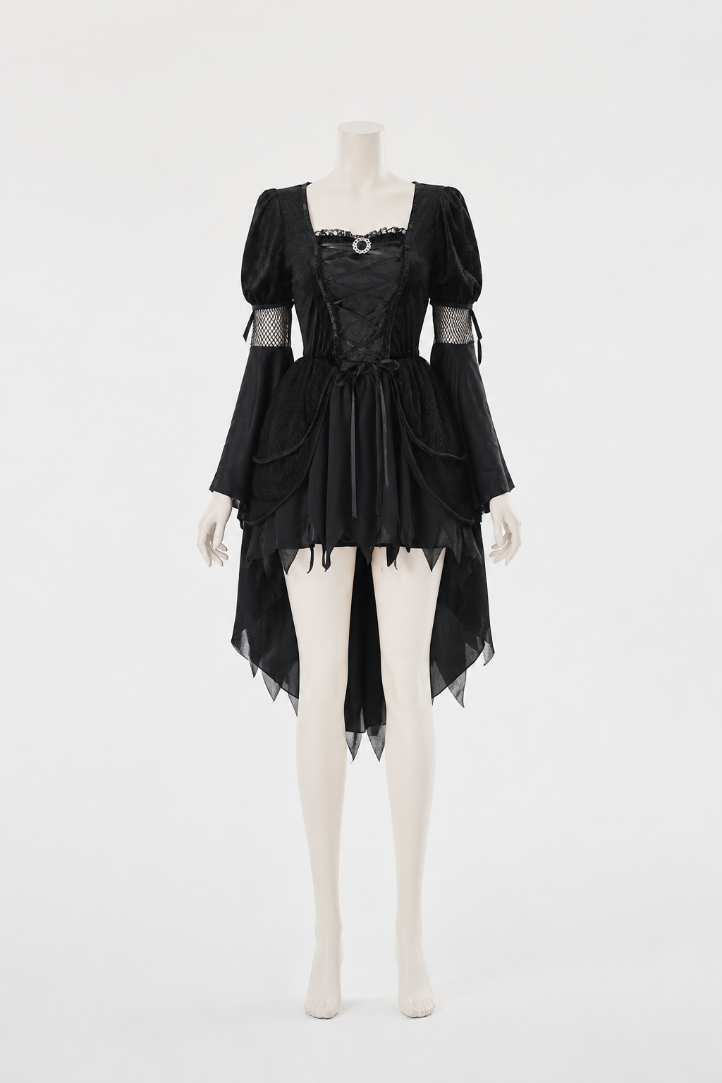 Black Gothic Witch Halloween Dress with Full Skirt
