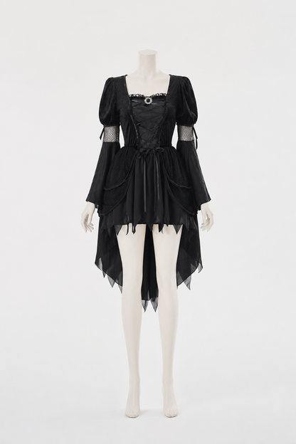 Black Gothic Witch Halloween Dress with Full Skirt