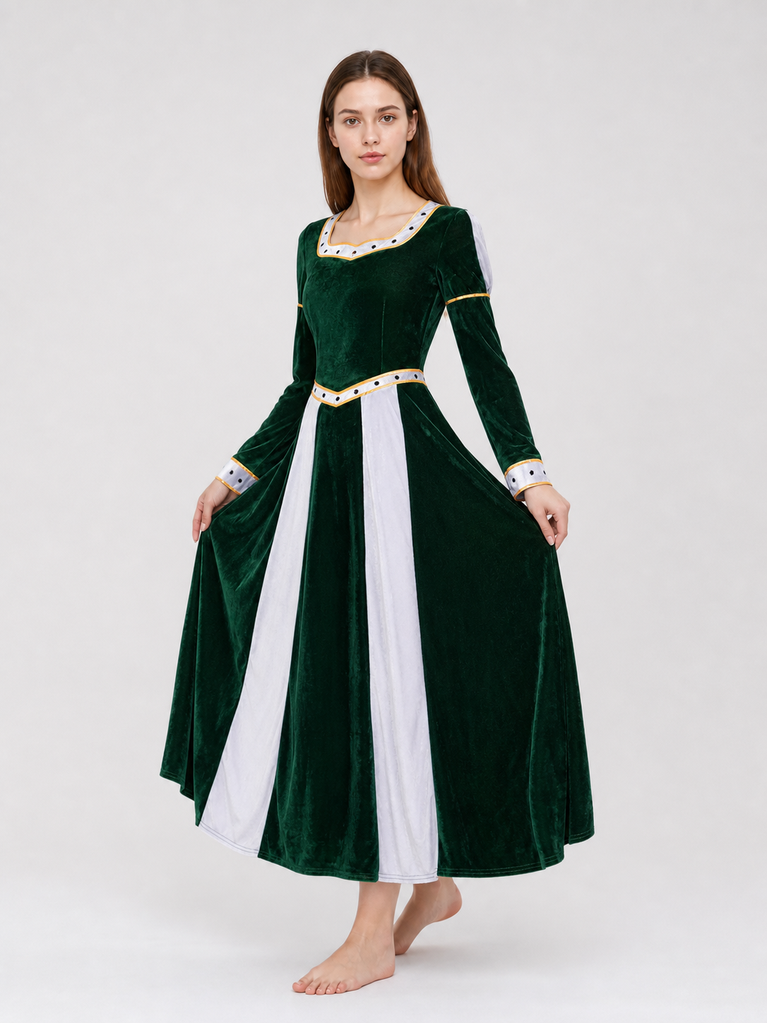 Fiona Cosplay Dress, Green with White Insert