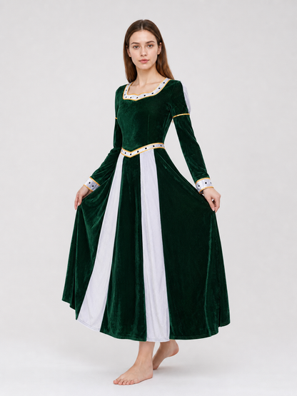 Fiona Cosplay Dress, Green with White Insert