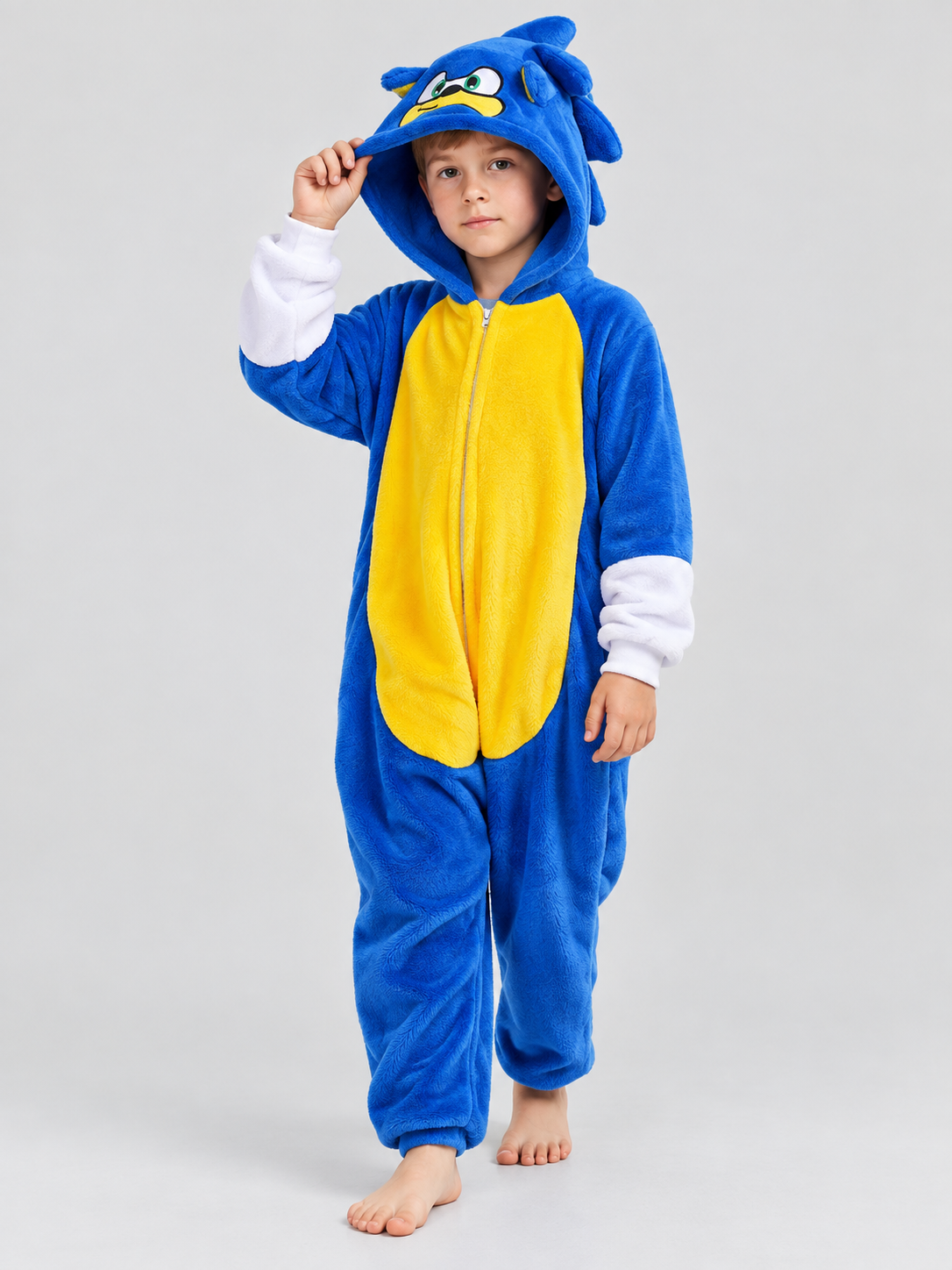 Blue Kigurumi Jumpsuit with Yellow Insert and Hood