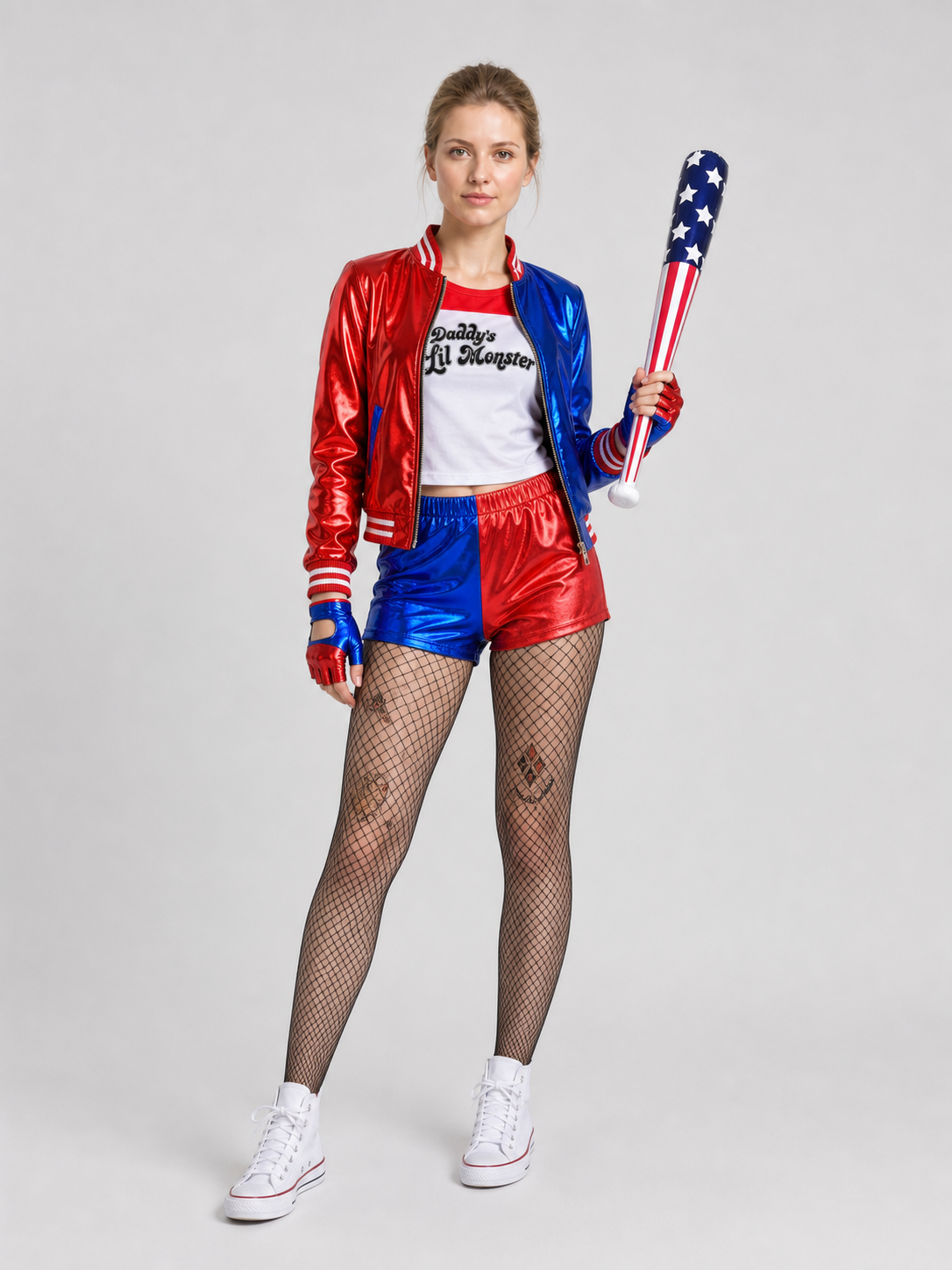Harley Quinn Cosplay Costume, Jacket, Shorts, Gloves Costumes detail 2