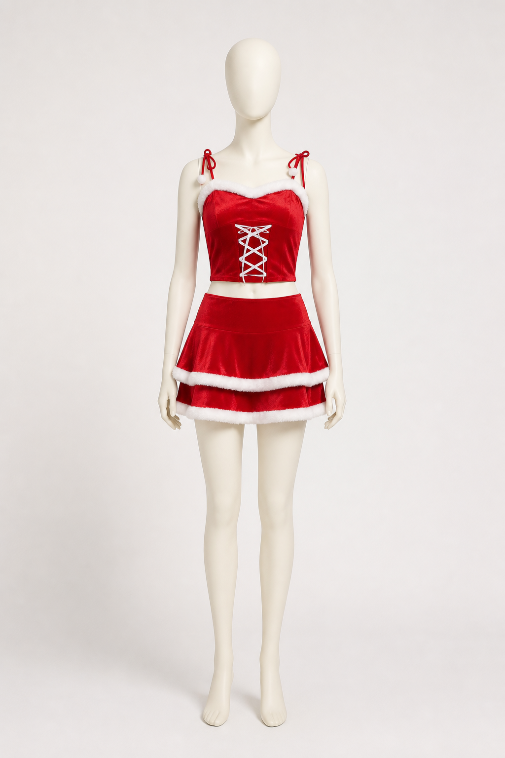 Two-Piece New Year's Costume with White Fluffy Trim Costumes detail 2