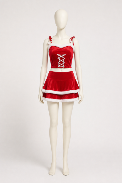 Two-Piece New Year's Costume with White Fluffy Trim Costumes detail 2