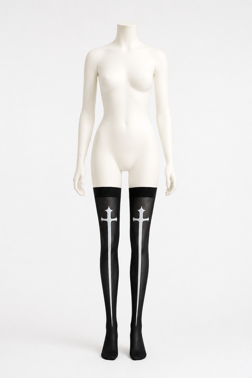 Long Black Knee-High Socks with White Cross, Pair product detail 2
