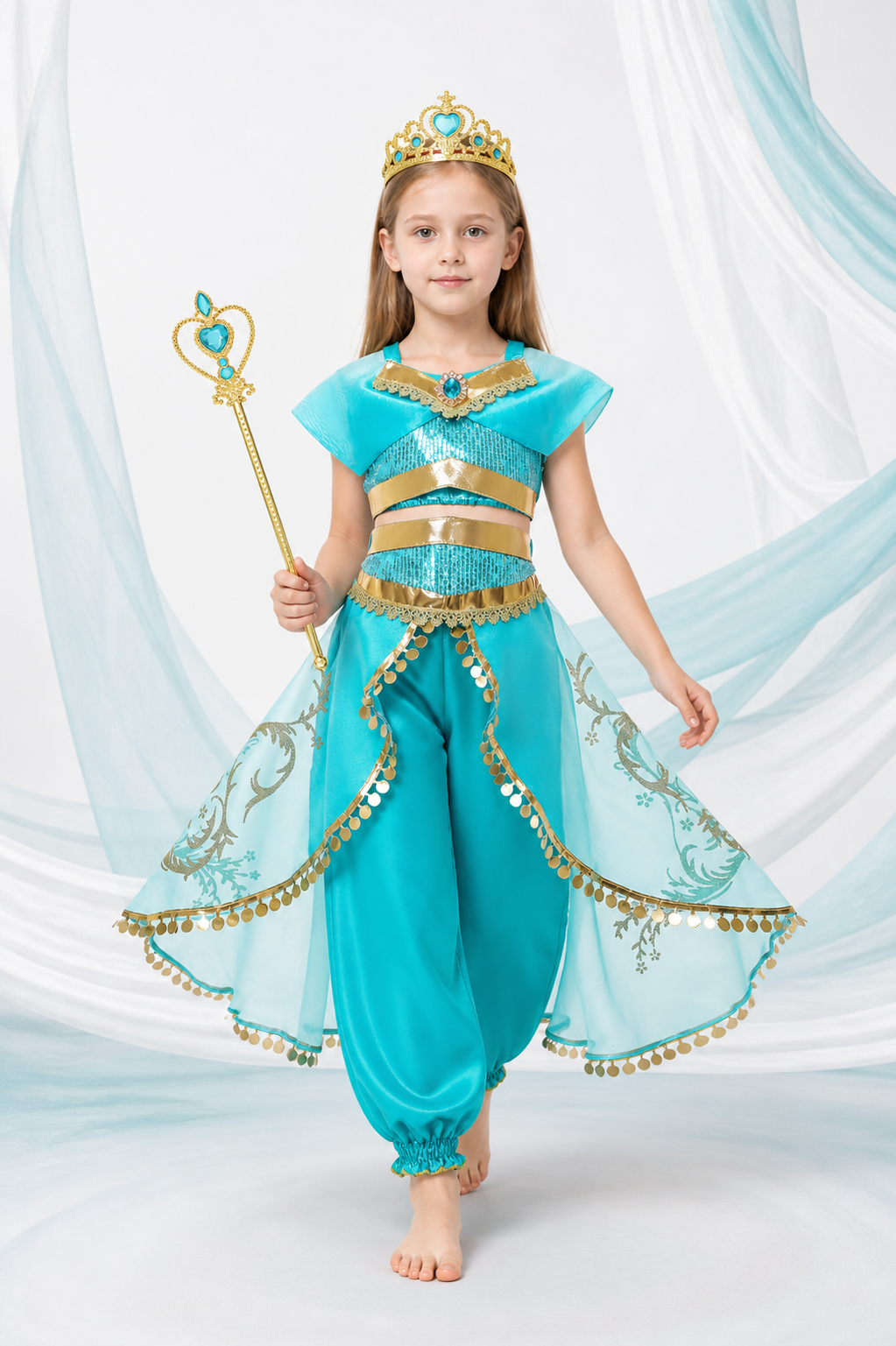 Princess Jasmine Costume for Girls with Crown and Staff Costume Headwear detail 2