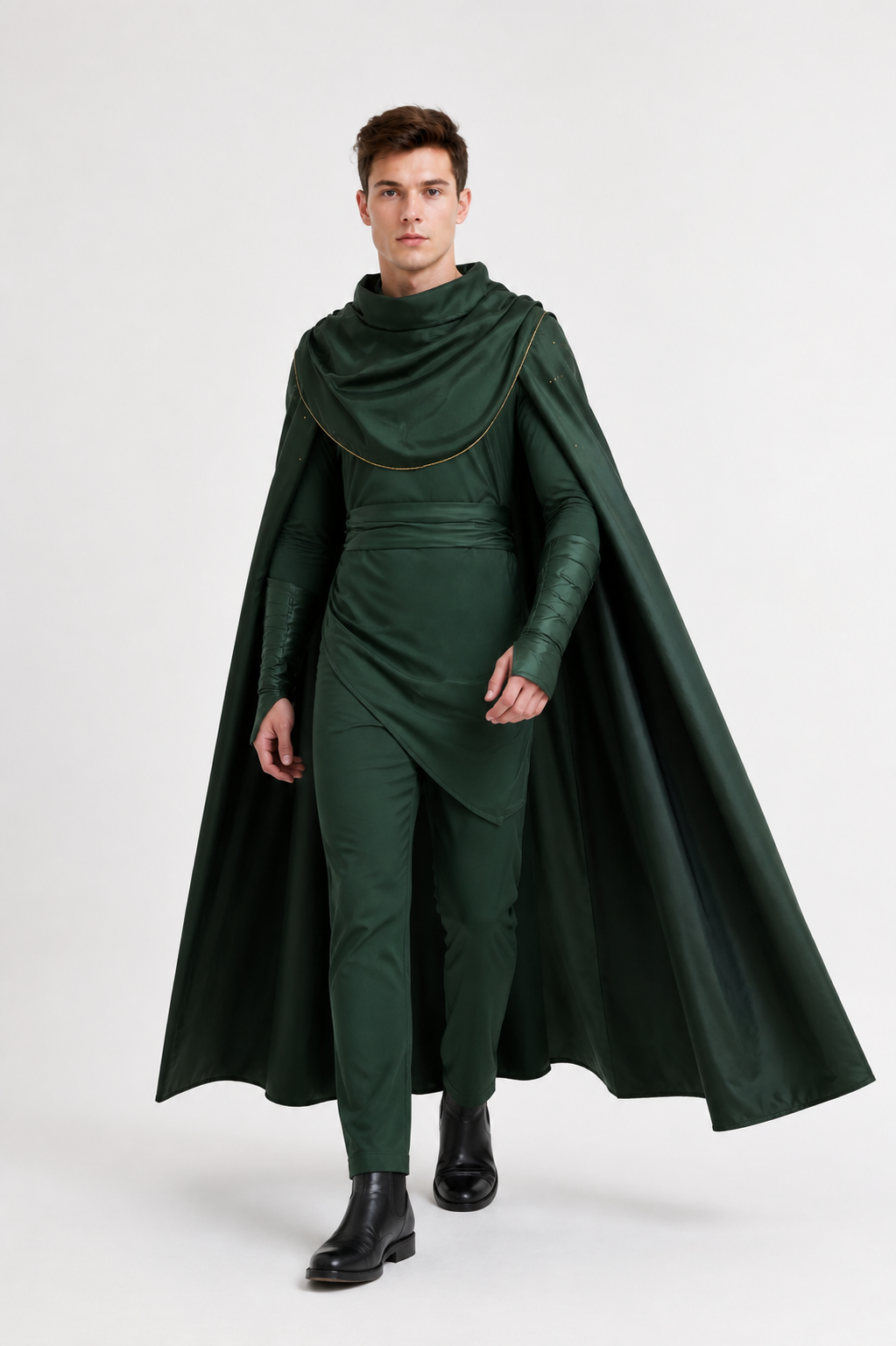 Loki Costume, Green Cloak with Gold Trim for Halloween Costume Capes detail 2