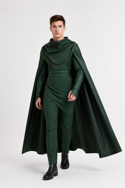 Loki Costume, Green Cloak with Gold Trim for Halloween Costume Capes detail 2
