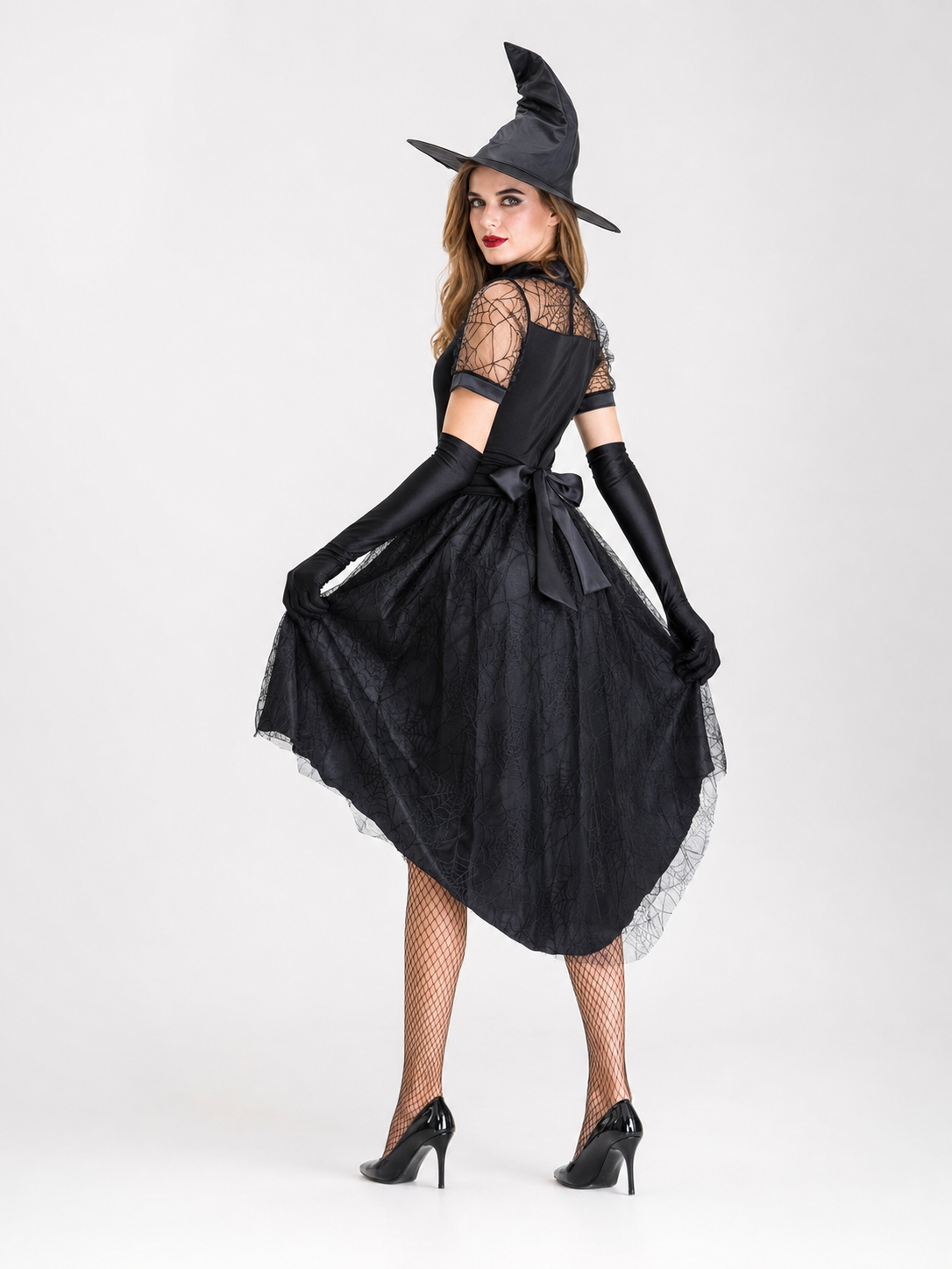 Black masquerade costume designed as a magical outfit with expressive details.