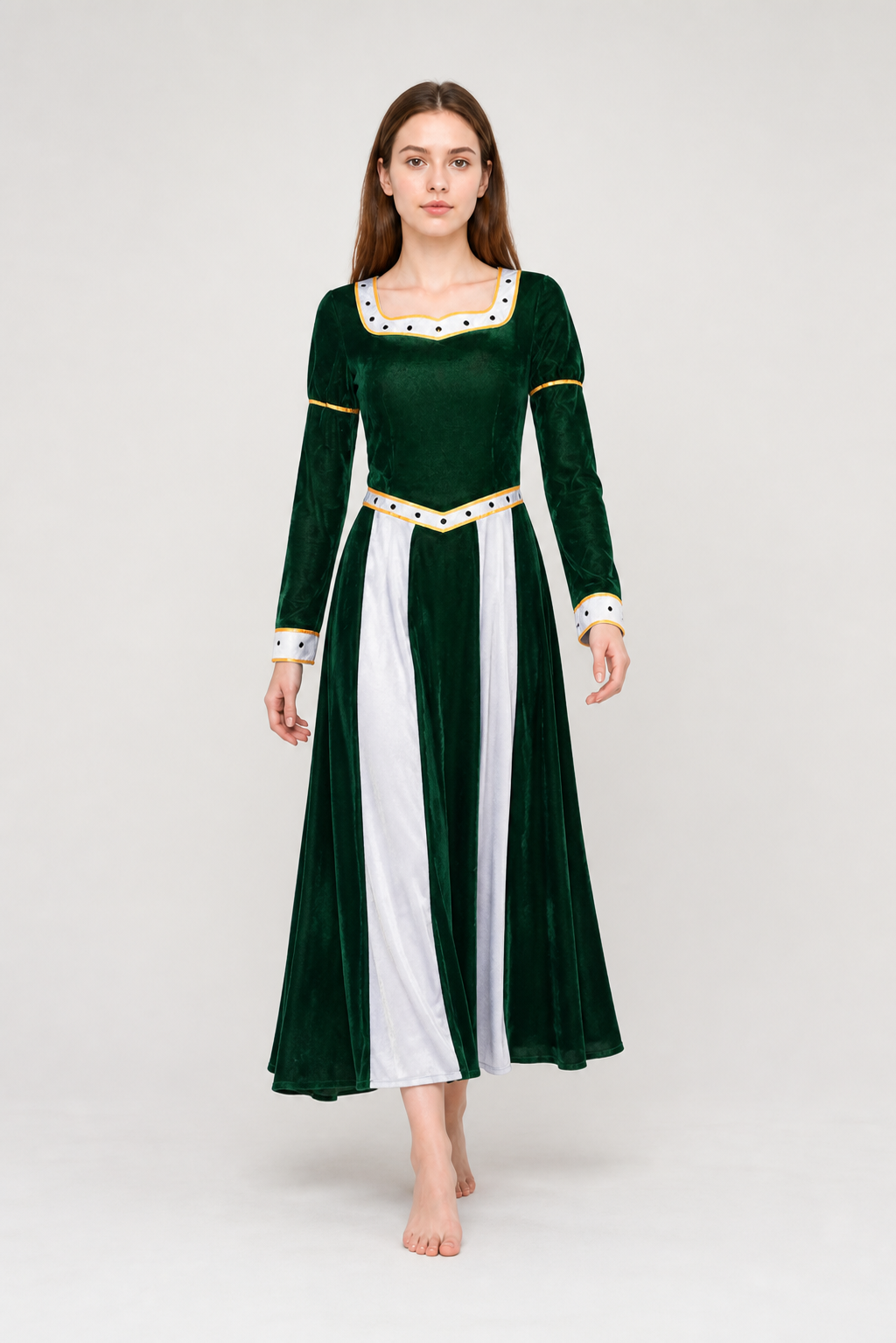 Long Green Cosplay Dress with White Inset Costume Dresses detail 2