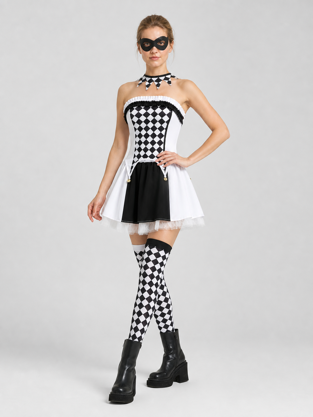 Clown Costume with Black-and-White Diamonds and Apron
