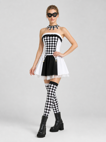 Clown Costume with Black-and-White Diamonds and Apron