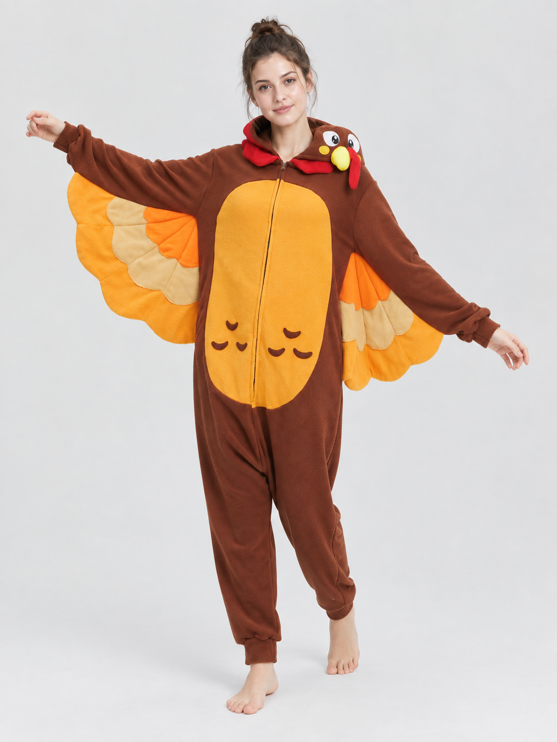 Brown Hooded Pajama Jumpsuit with Wings