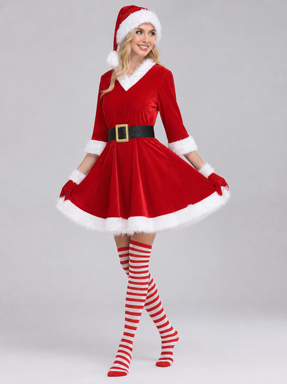 Santa Claus Costume: Dress, Hat, Belt, and Stockings