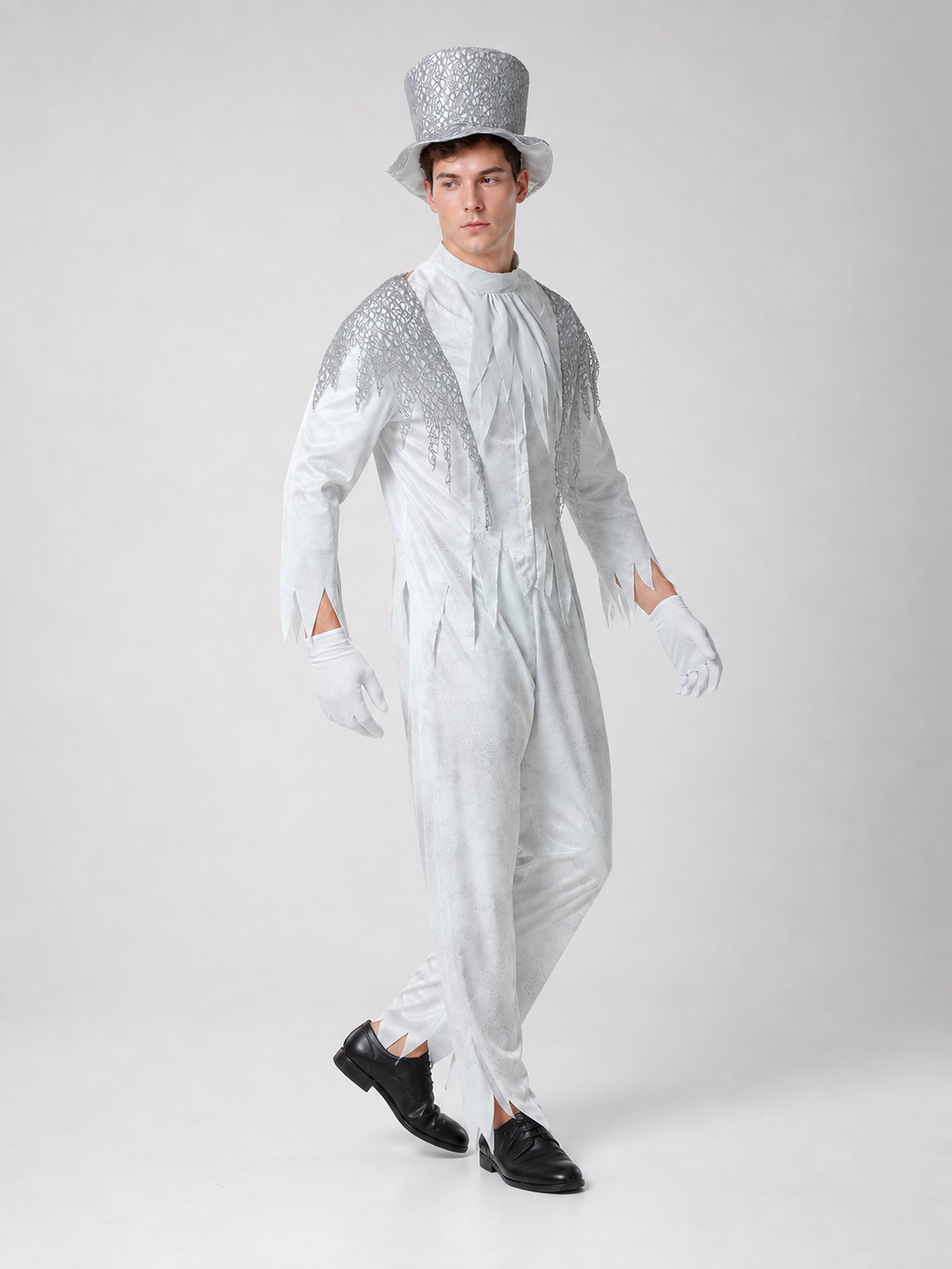 Theatrical Ghost Costume with Top Hat and Gloves