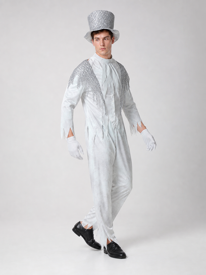 Theatrical Ghost Costume with Top Hat and Gloves