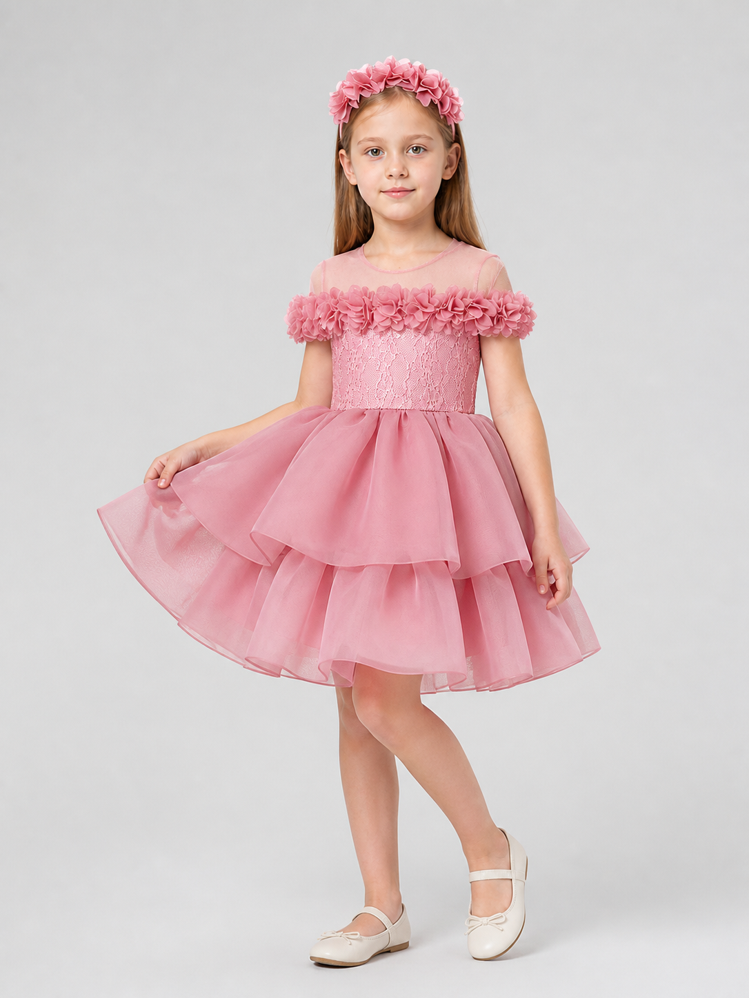 Princess Dress with Headband, Full Skirt, Pink Costume Dresses detail 2