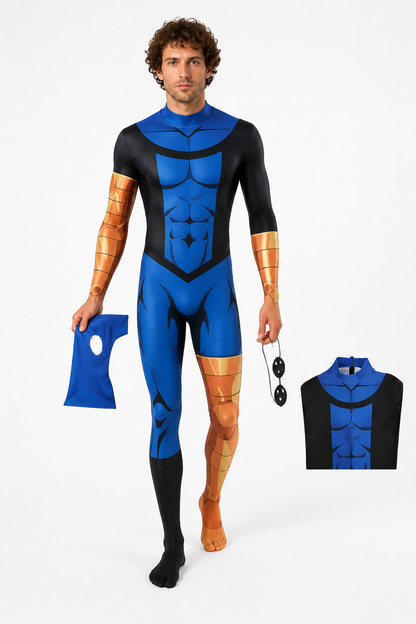 Blue and Black Superhero Jumpsuit with Muscle Print product detail 3