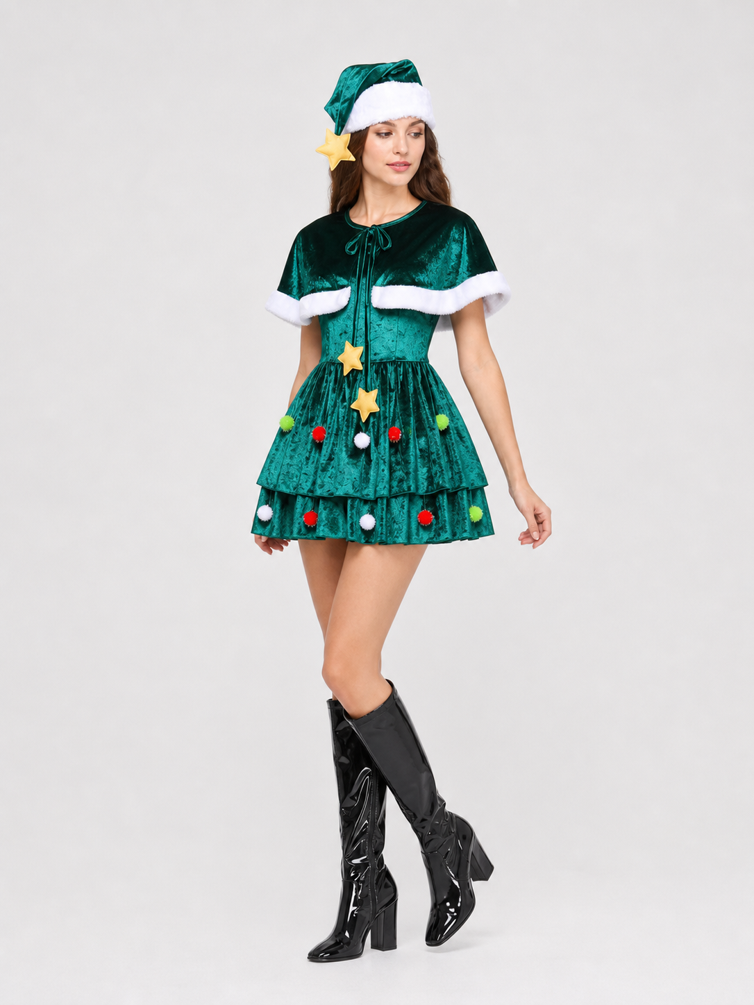 Christmas Tree Costume with Tiered Skirt for Performances