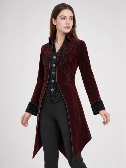 Embroidered Tailcoat, Burgundy with Black