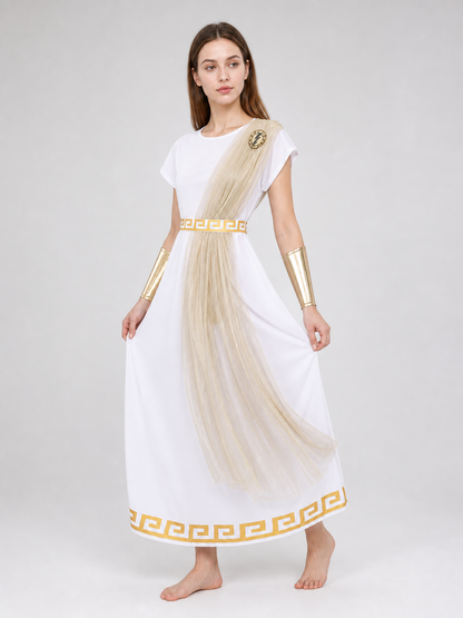 Greek-style costume designed as a classic draped garment with decorative