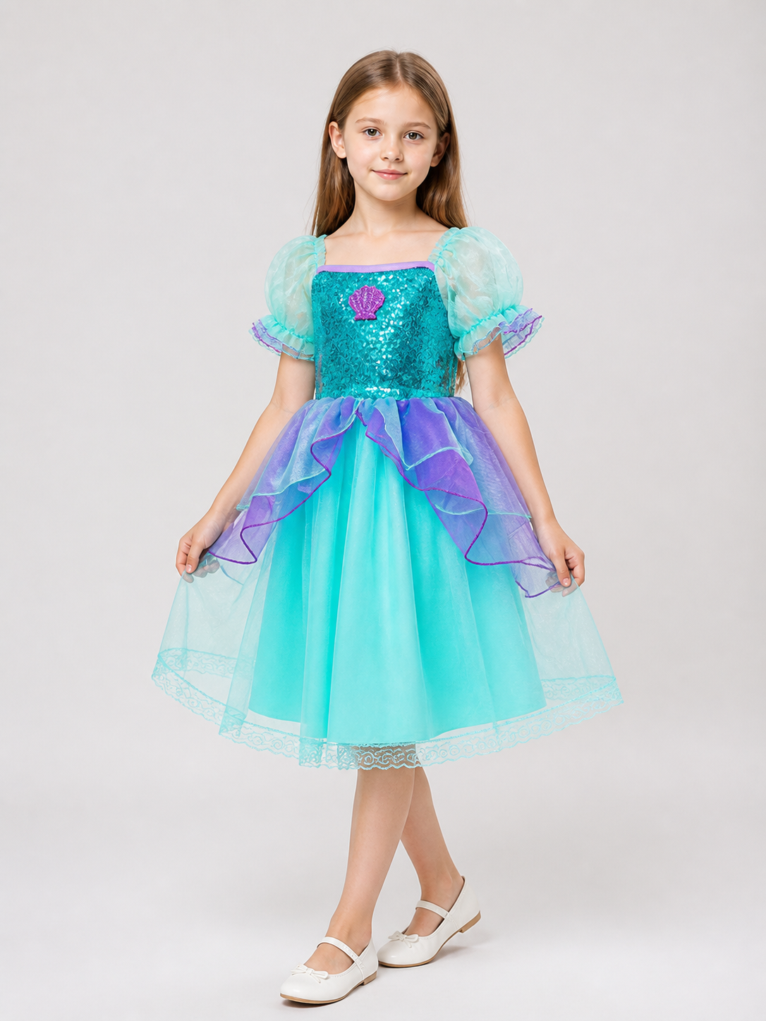 Girls' Princess Dress with Sequins and Mesh Skirt