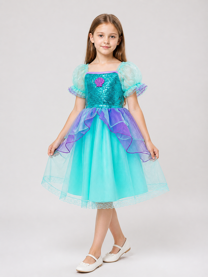 Girls' Princess Dress with Sequins and Mesh Skirt