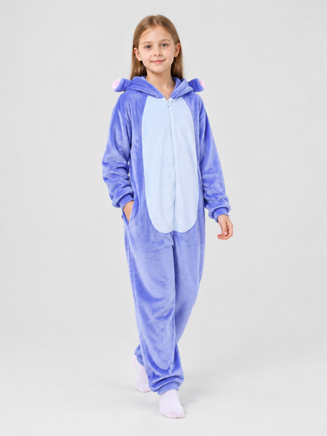 Hooded Pajama Jumpsuit with Elephant Graphic
