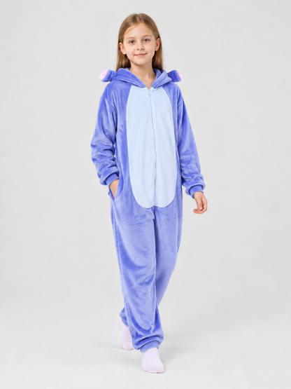 Hooded Pajama Jumpsuit with Elephant Graphic