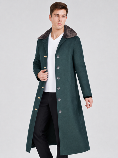 Green Long Coat with Fur Collar for Cosplay